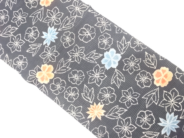 絽縮緬　花模様　名古屋帯